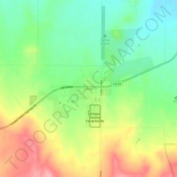 Topografische Karte Calhan, Höhe, Relief