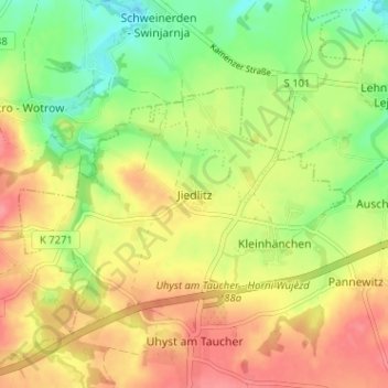 Topografische Karte Jiedlitz, Höhe, Relief