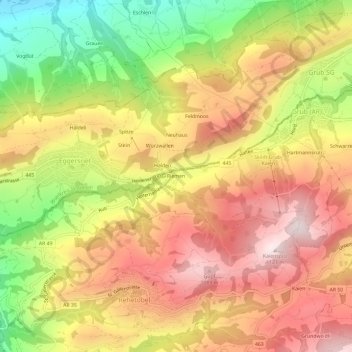 Topografische Karte Riemen, Höhe, Relief