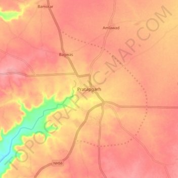 Topografische Karte Pratapgarh, Höhe, Relief