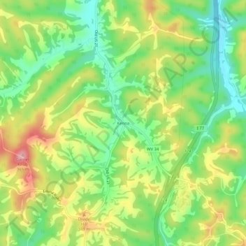 Topografische Karte Kenna, Höhe, Relief