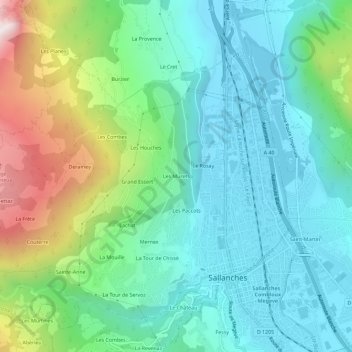 Topografische Karte Les Murets, Höhe, Relief