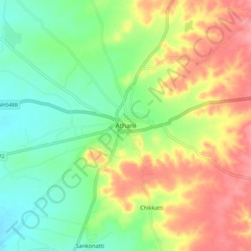 Topografische Karte Athani, Höhe, Relief