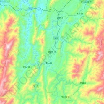 Topografische Karte 城步县, Höhe, Relief