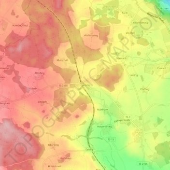 Topografische Karte Lanzing, Höhe, Relief