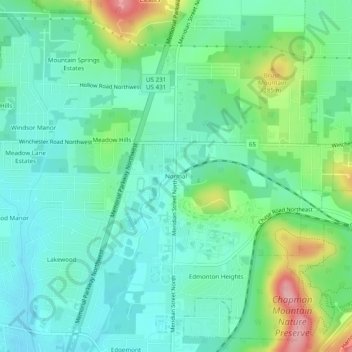 Topografische Karte Normal, Höhe, Relief