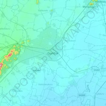 Topografische Karte Guntur, Höhe, Relief