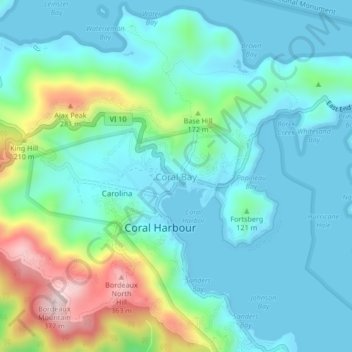 Topografische Karte Coral Bay, Höhe, Relief