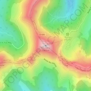 Topografische Karte Puy Mary, Höhe, Relief