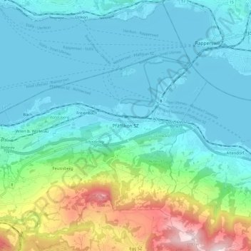 Topografische Karte Pfäffikon, Höhe, Relief