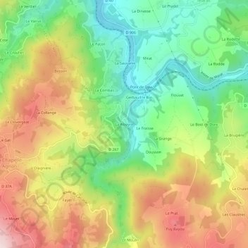 Topografische Karte La Ribeyre, Höhe, Relief