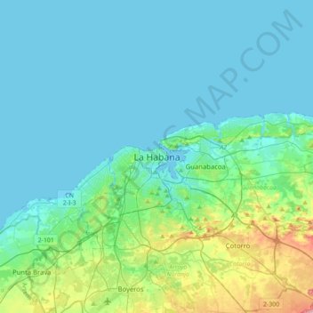 Topografische Karte Havanna, Höhe, Relief