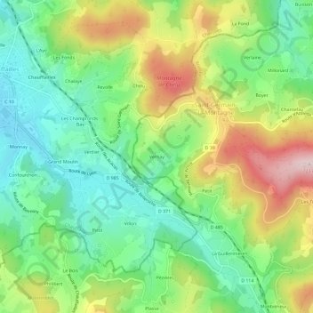 Topografische Karte Vernay, Höhe, Relief