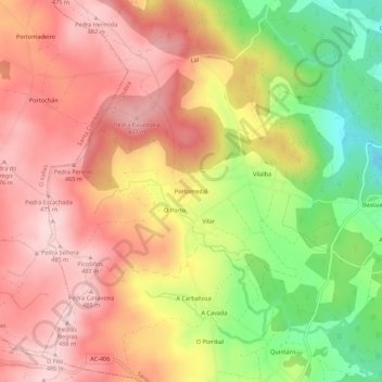 Topografische Karte Portomedal, Höhe, Relief