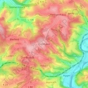 Topografische Karte Dahlhaus, Höhe, Relief