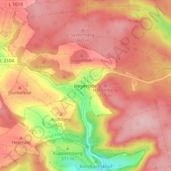Topografische Karte Heyerode, Höhe, Relief