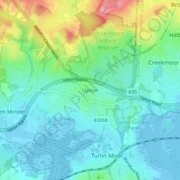 Topografische Karte Upton, Höhe, Relief