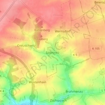 Topografische Karte Söllmnitz, Höhe, Relief