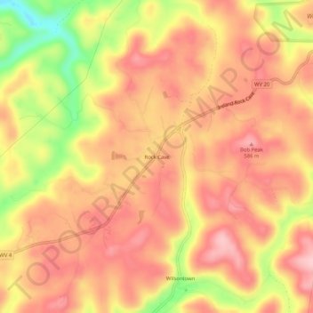 Topografische Karte Rock Cave, Höhe, Relief