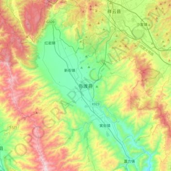 Topografische Karte 弥渡县, Höhe, Relief