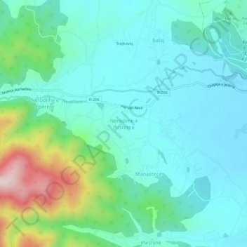 Topografische Karte Nerodime e Poshtme, Höhe, Relief