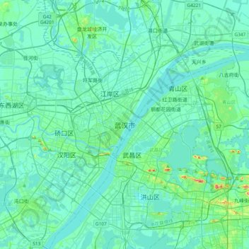 Topografische Karte 武汉市, Höhe, Relief