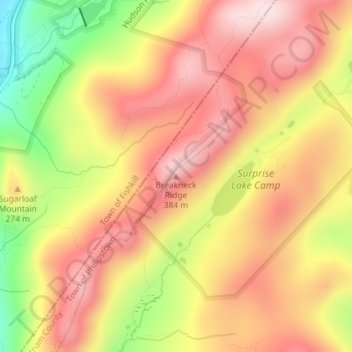 Topografische Karte Breakneck Ridge, Höhe, Relief