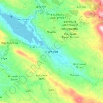 Topografische Karte Norwood, Höhe, Relief