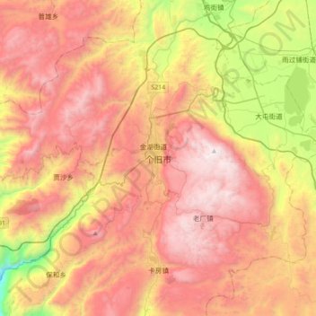 Topografische Karte 个旧市, Höhe, Relief