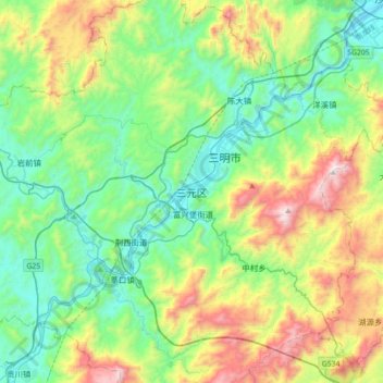 Topografische Karte 三元区, Höhe, Relief