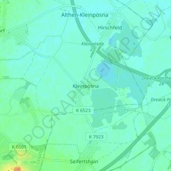 Topografische Karte Kleinpösna, Höhe, Relief