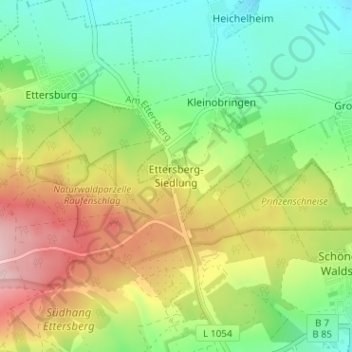 Topografische Karte Ettersberg-Siedlung, Höhe, Relief