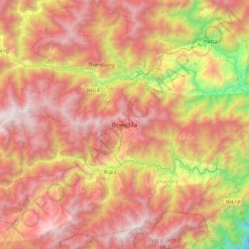 Topografische Karte Bomdi La, Höhe, Relief