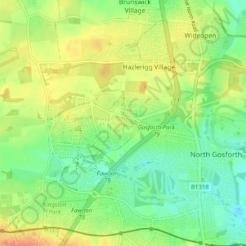Topografische Karte Middle Brunton, Höhe, Relief