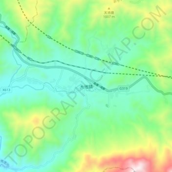 Topografische Karte 大池镇, Höhe, Relief