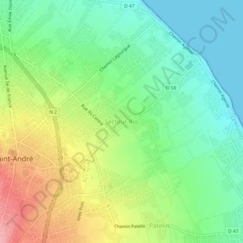 Topografische Karte Secteur Rio, Höhe, Relief