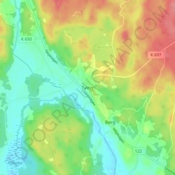 Topografische Karte Tving, Höhe, Relief