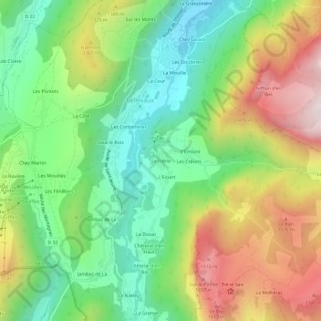 Topografische Karte Le Frêne, Höhe, Relief