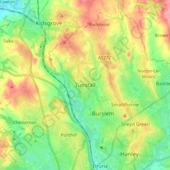 Topografische Karte Tunstall, Höhe, Relief