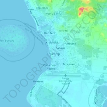 Topografische Karte Kralendijk, Höhe, Relief