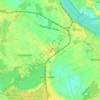 Topografische Karte Orsoyerberg, Höhe, Relief