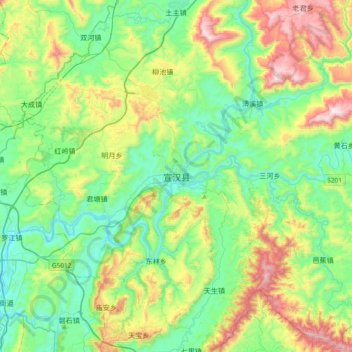 Topografische Karte 宣汉县, Höhe, Relief
