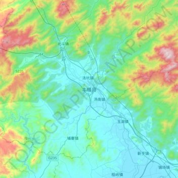 Topografische Karte 丰顺县, Höhe, Relief