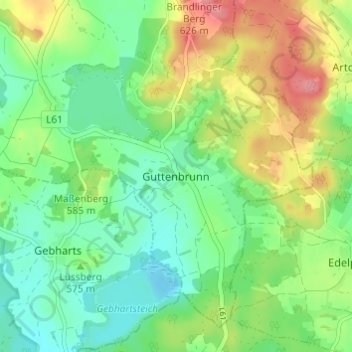 Topografische Karte Guttenbrunn, Höhe, Relief