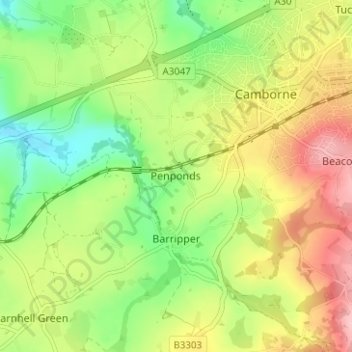 Topografische Karte Penponds, Höhe, Relief