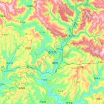 Topografische Karte 通江县, Höhe, Relief
