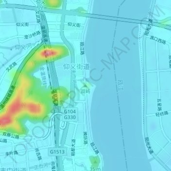 Topografische Karte 双屿, Höhe, Relief