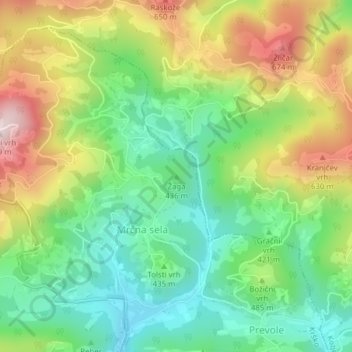 Topografische Karte Žaga, Höhe, Relief