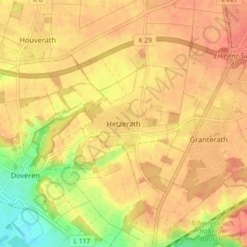 Topografische Karte Hetzerath, Höhe, Relief