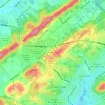 Topografische Karte Cherokee Ridge, Höhe, Relief